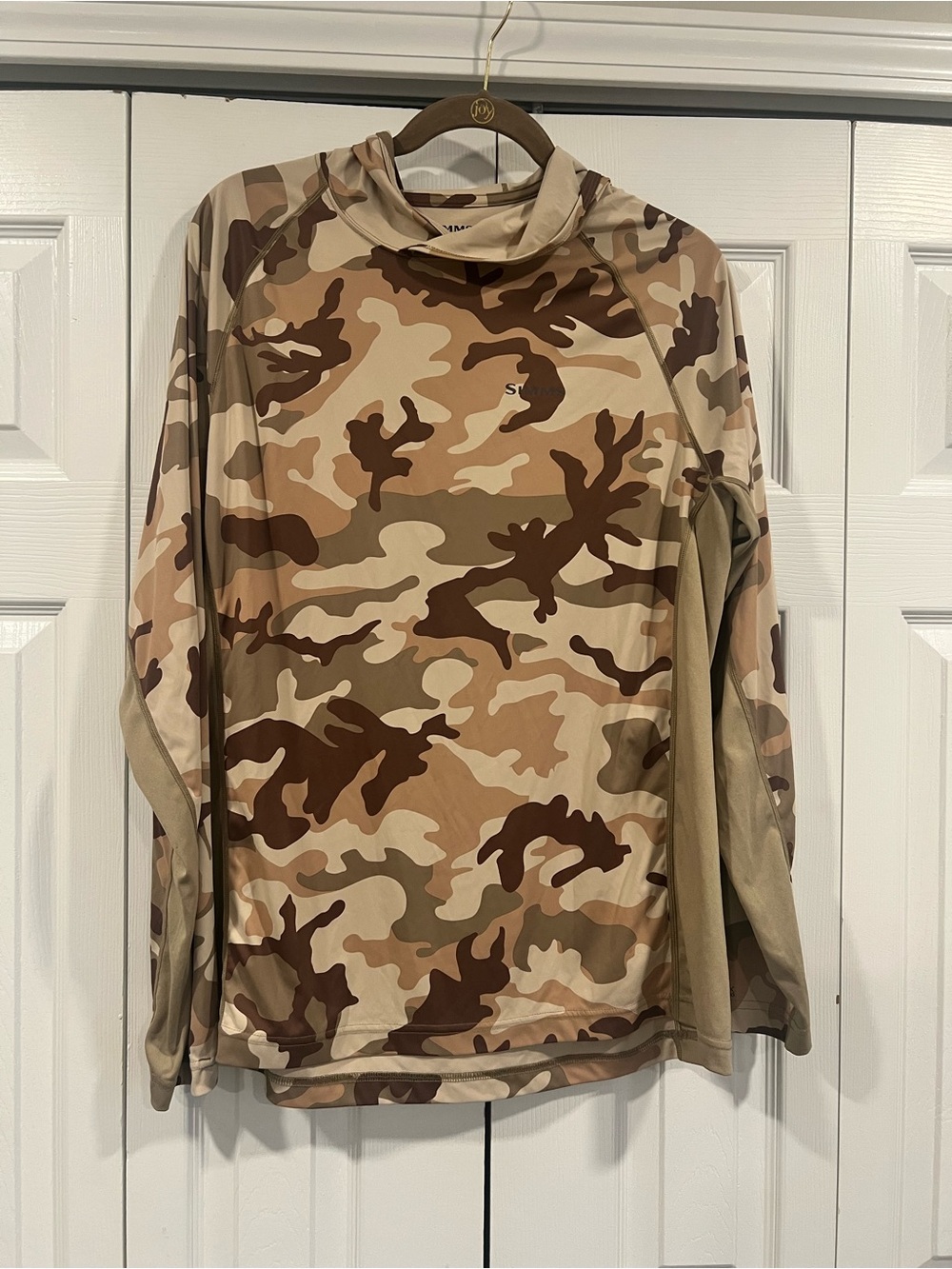 Simms SolarFlex Camo Sun Hoody Men’s Large L | UPF Fishing Shirt